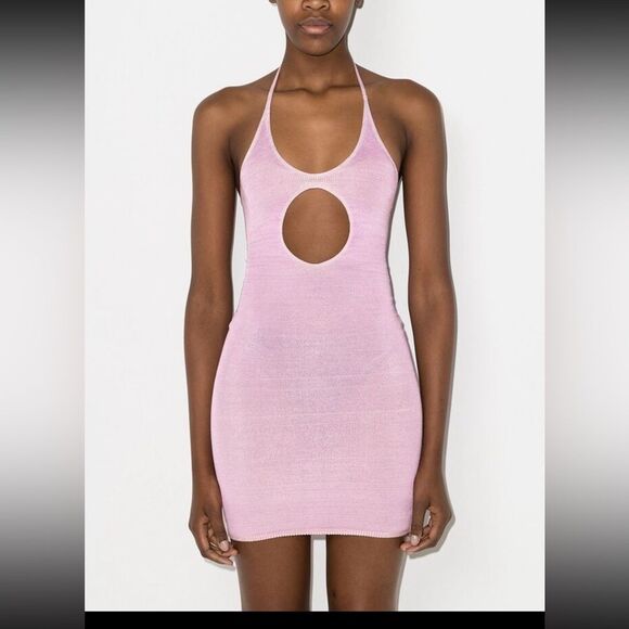 Isa Boulder NWT Cut Out Pull-away Knitted Mini Halter Dress in Yam XS MSRP $550 - Picture 4 of 8